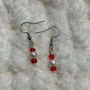 Chic Red and White Beaded Earrings